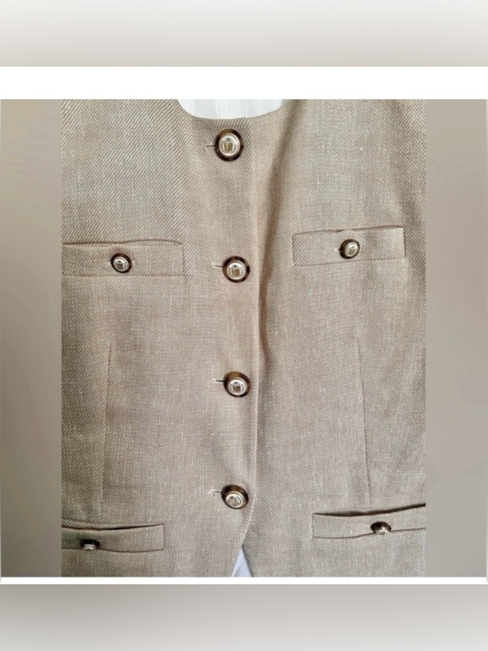 NWOT Veronica Beard Tamara Linen Blend Vest  Sandalwood Melange Size 10/ Large - Picture 8 of 13
